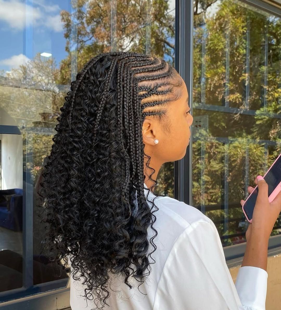 Long curly braids back view