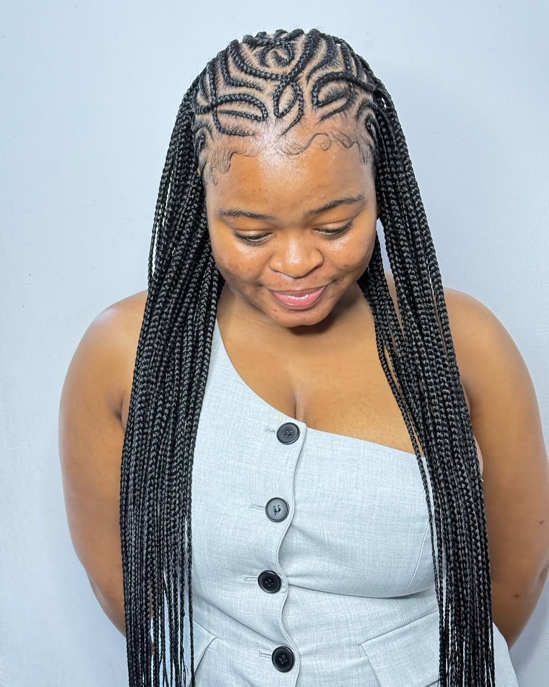 Cornrows with long braids front view