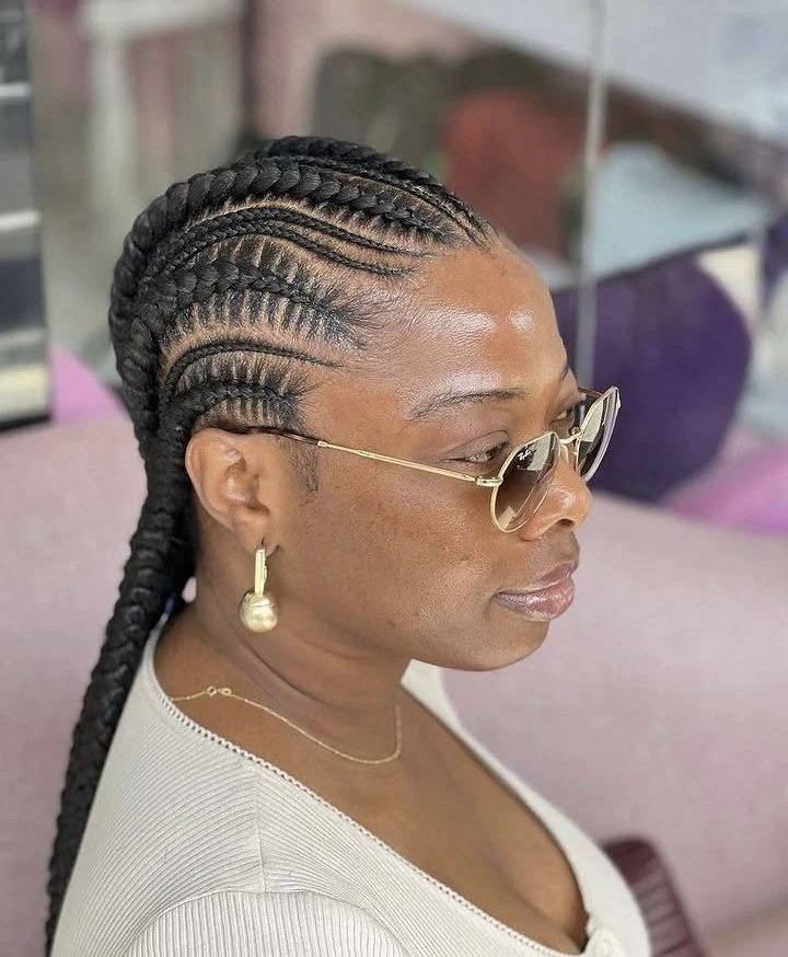 Cornrow braids side profile with glasses