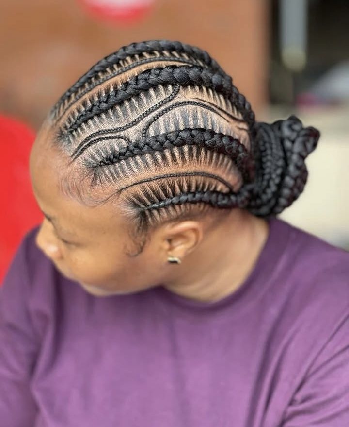 Cornrow braids low bun