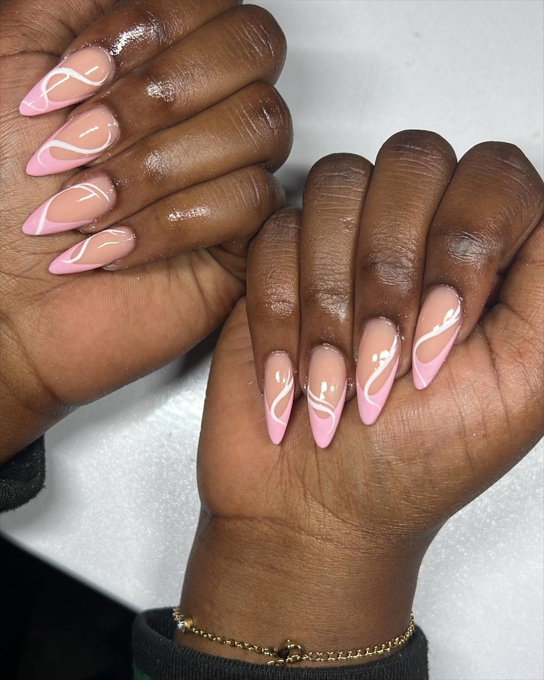 Pink and white stiletto nails