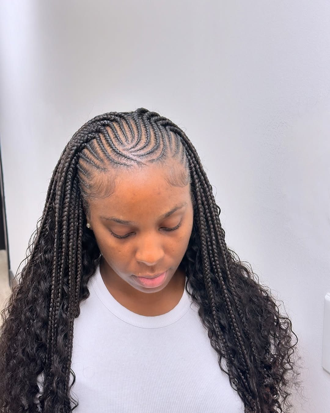 Cornrows with long braids white top